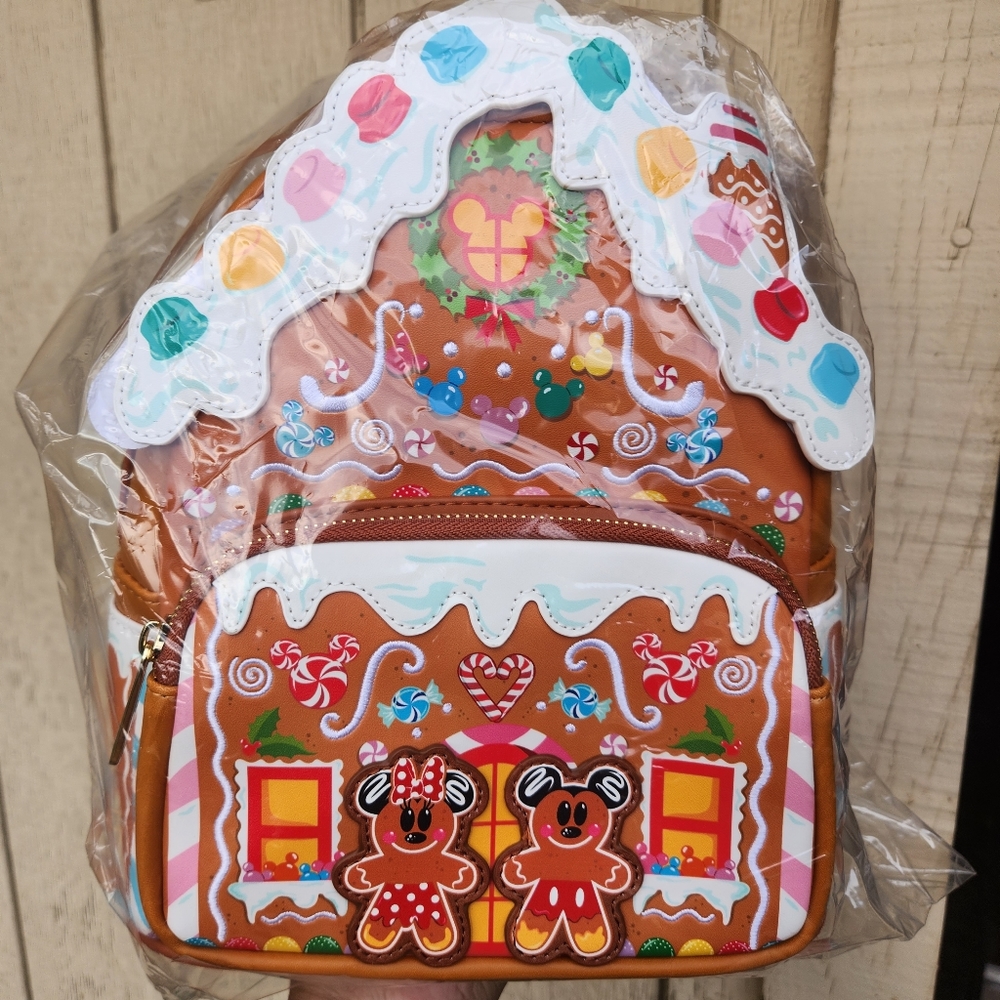 Loungefly Disney Mickey Mouse and Minnie Mouse Gingerbread House Mini Backpack